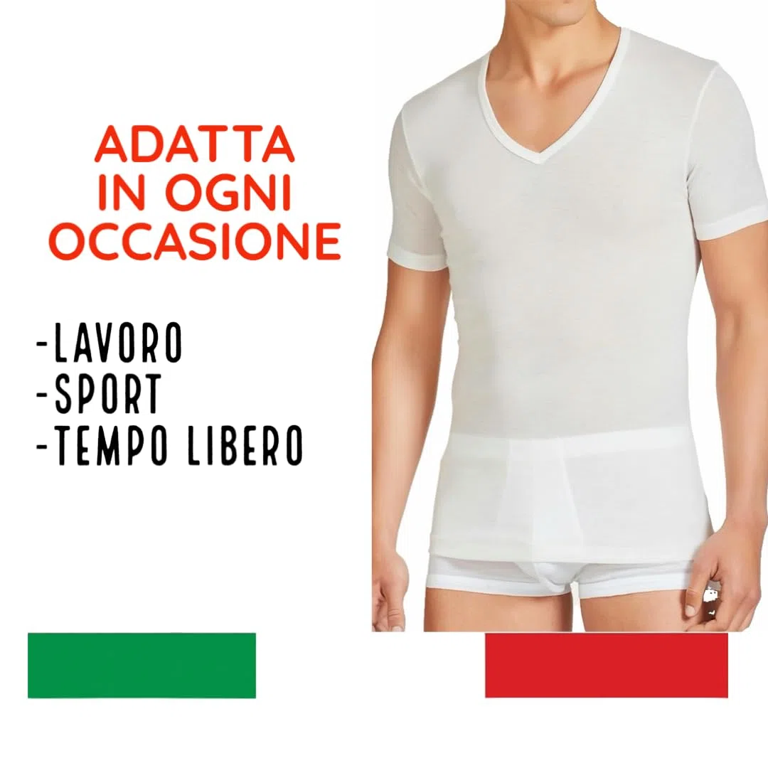 Maglietta Intima Uomo Lana Cotone Scollo V 1-3-5 Pezzi Maglia Termica Invernale - Maglia Intima Uomo Lana Cotone 2080