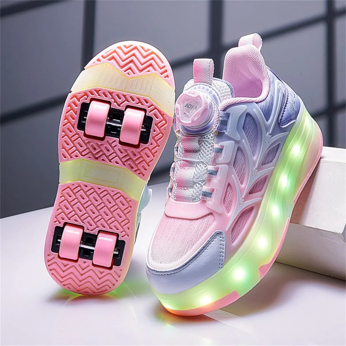 Mateju Scarpe con Rotelle Bambina, Ragazza Ragazzo Sportive Scarpe da Skateboard LED Luci Brillantini, 4 Rotelle Rimovibile Skateboard Ginnastica da Pattini Sneakers per Bambino