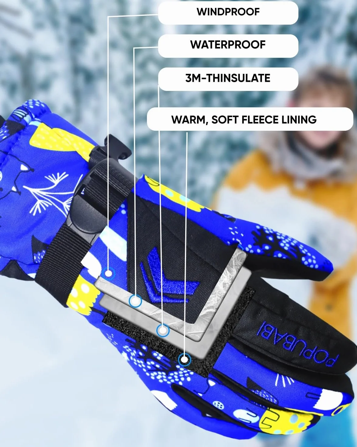 Thinsulate - Guanti da sci per bambini, impermeabili, invernali, termici, guanti da neve, per snowboard, sci, escursionismo, corsa, ciclismo