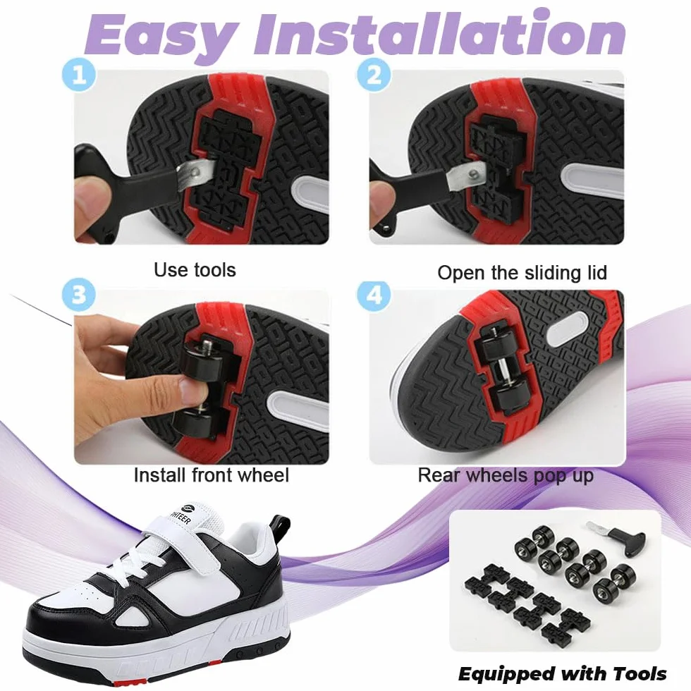 Mateju Scarpe con Rotelle Bambino Bambina Scarpe da Skateboard,Scarpe Sportive con 4 Ruote Retrattili, SneakerScarpe da Ginnastica da Pattini con Ruote per Bambini Adulti