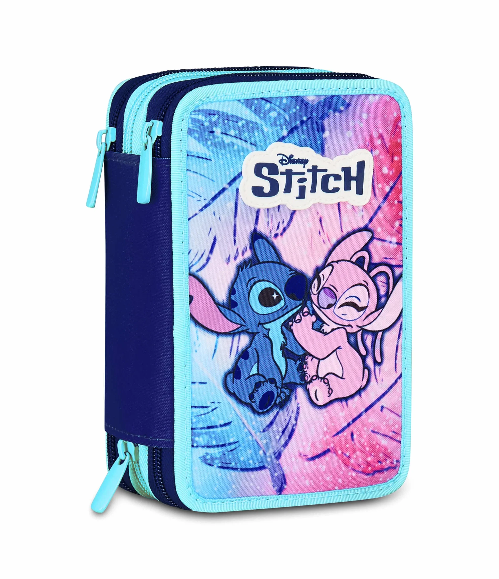 Seven Astuccio Lilo & Stitch Scuola 3 Zip, Celeste e Rosa, Portapenne Triplo Scomparto Completo Di Penne, Matite, Colori, Scuole Elementari, Bambina