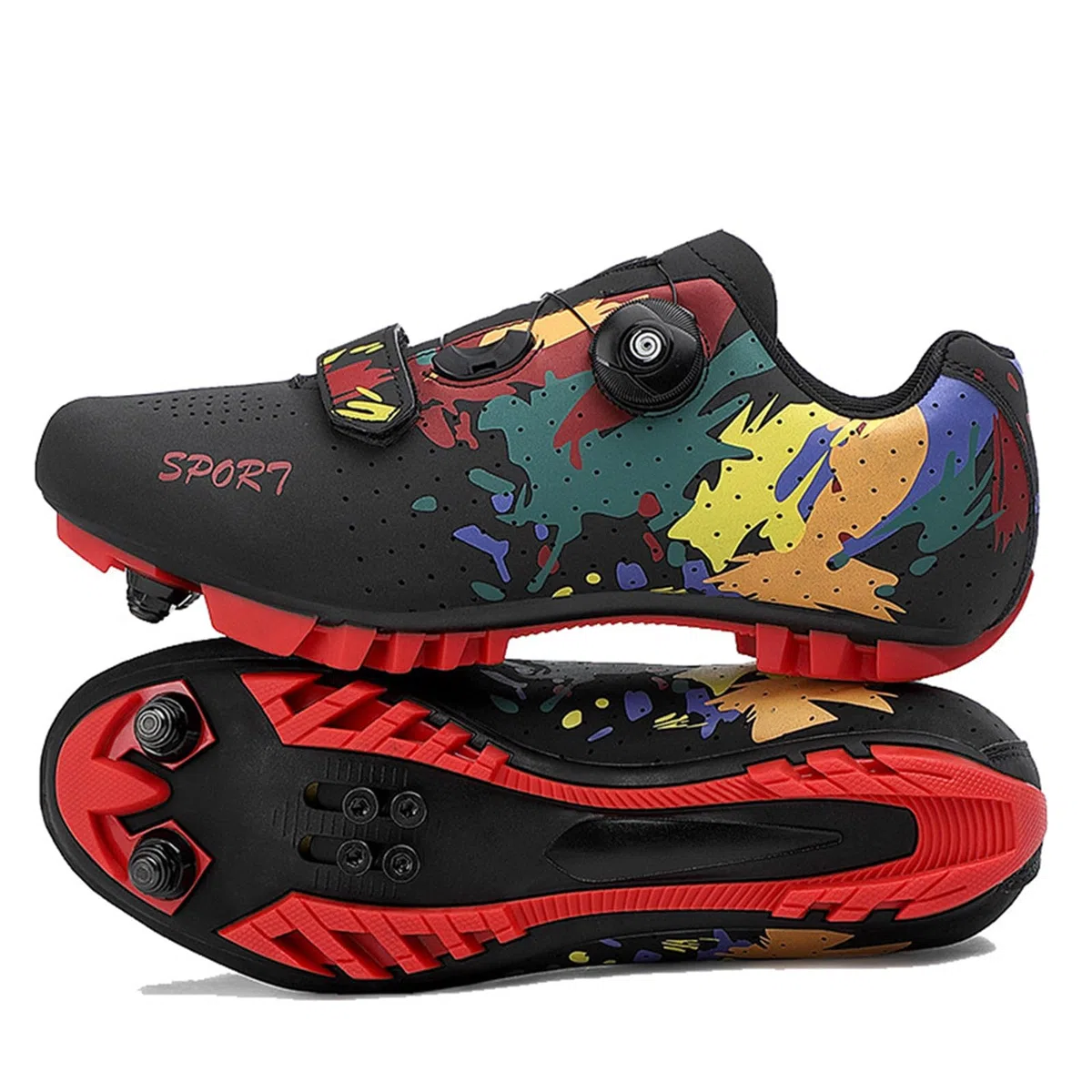 Hixingo Scarpe MTB Uomo Donna, Graffiti Colorati Stampa Scarpe Mountain Bike Compatibili con Pedali SPD, Unisex Scarpe Ciclismo All'aperto per Bici