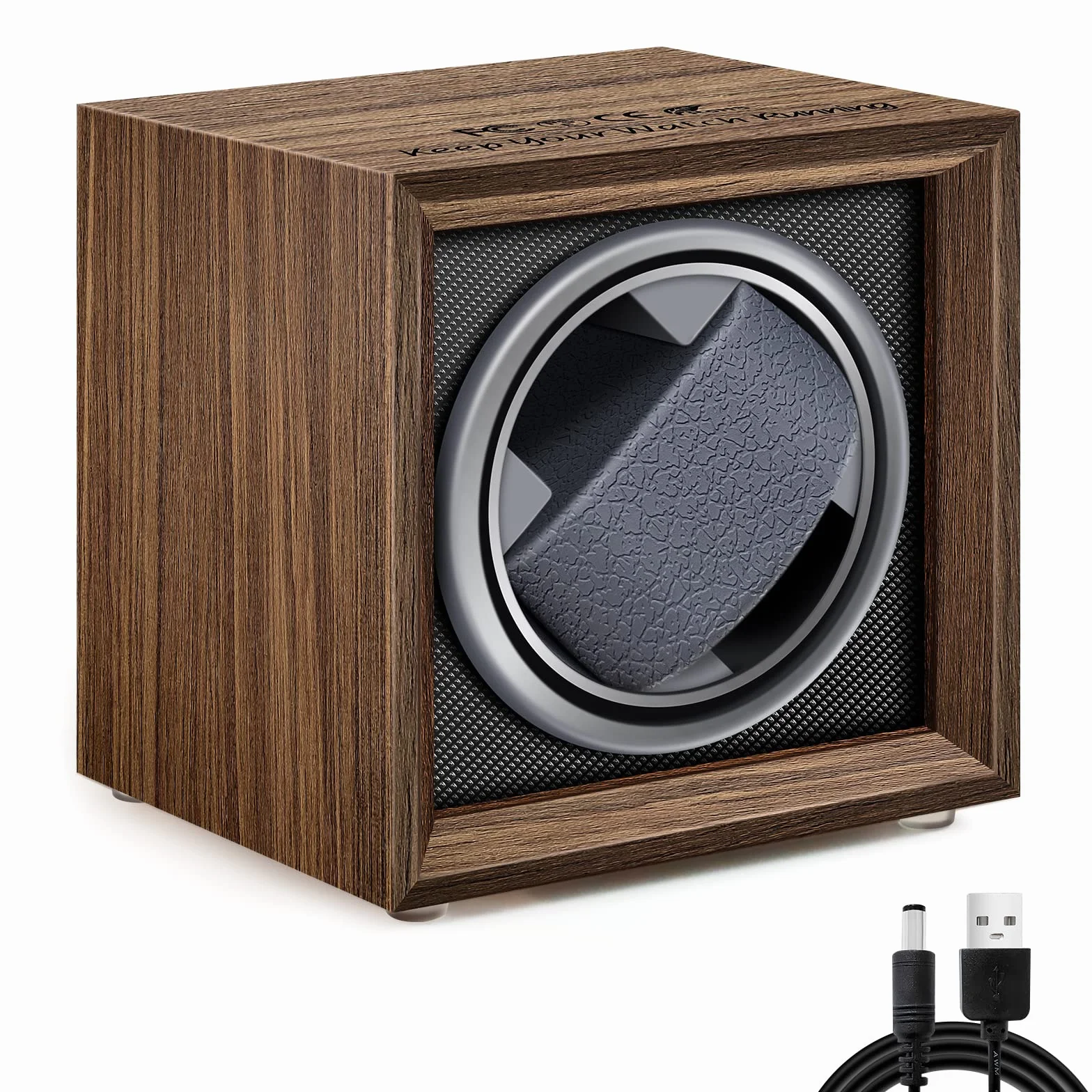Avvolgitore automatico per orologi, scatola carica orologi singolo per 1 orologio, a carica automatica, in legno, con motore silenzioso, alimentato tramite USB