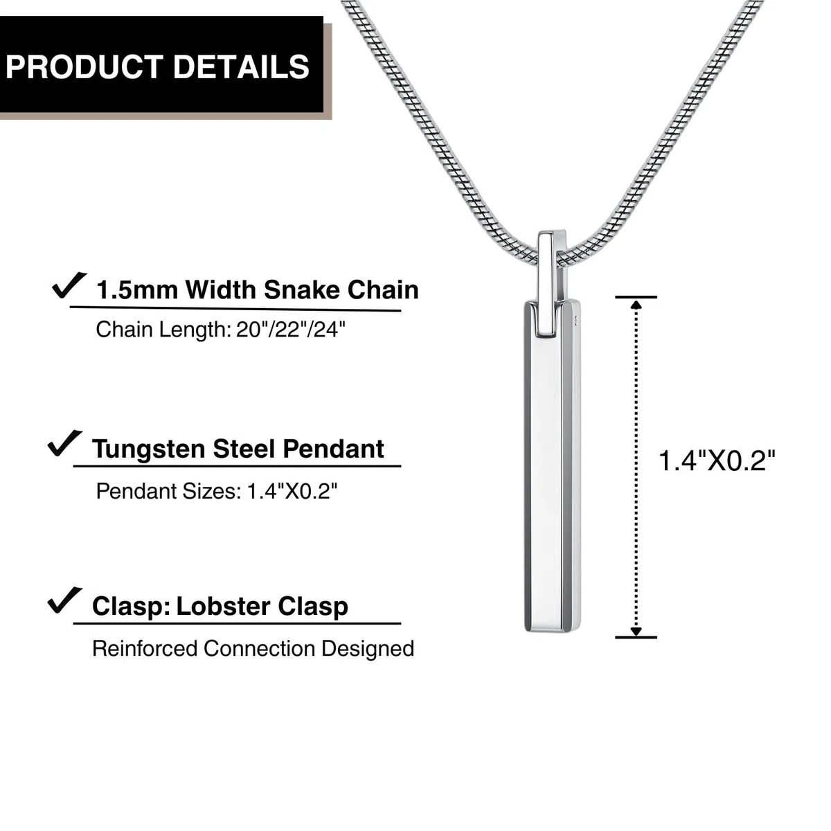 COAI Collana da Uomo in Acciaio Inox con Pendente Barra di Tungsteno