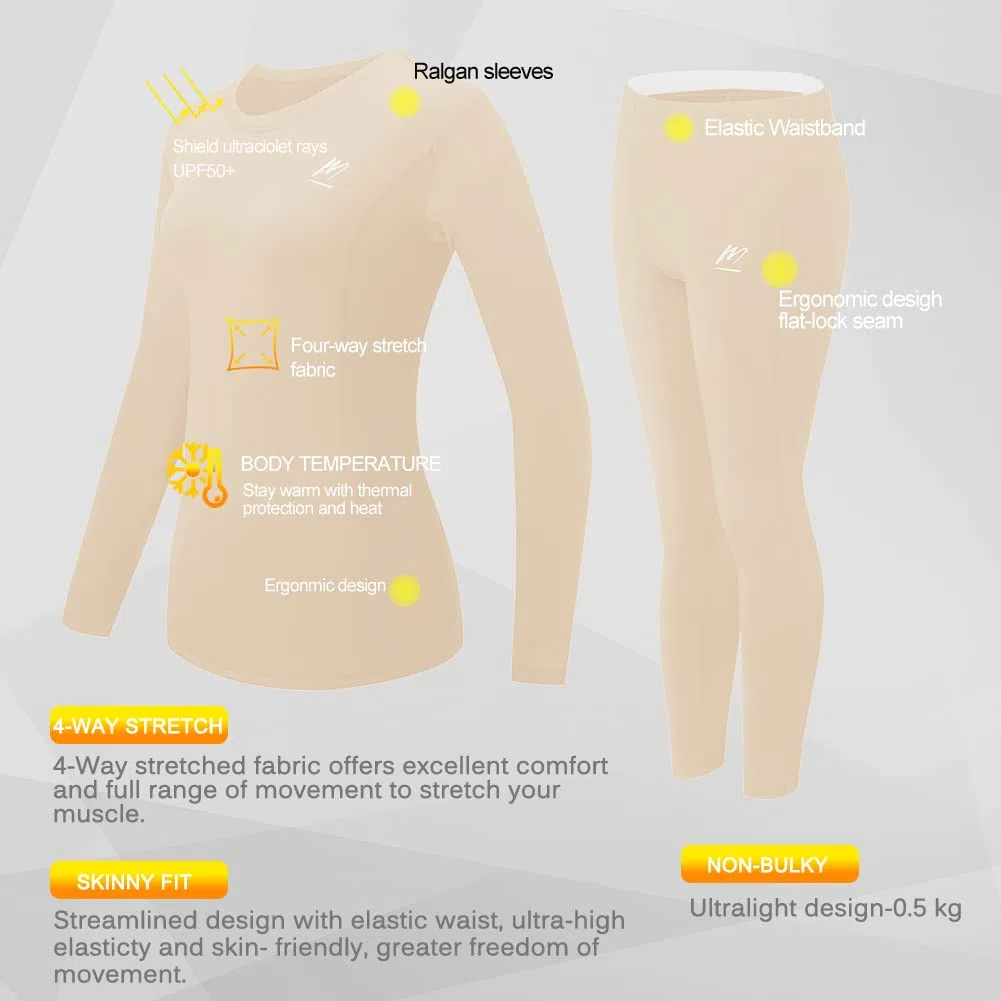 Biancheria Intima Termica Donna, Funzione Set da Sci Maglia+Pantaloni Termici Base Layer Riscaldante Sport Ciclismo Running
