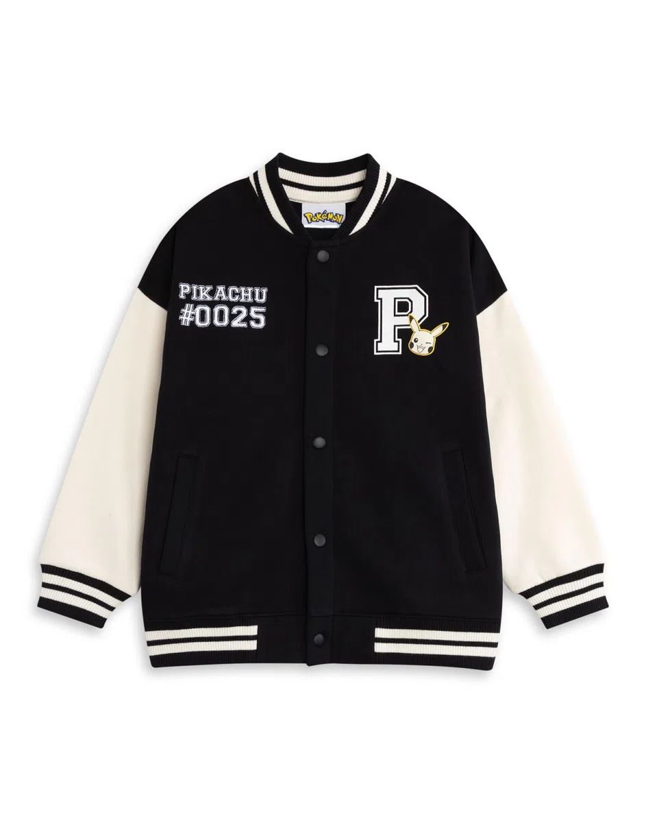 Pokémon Giubbotto bomber da ragazzo Pikachu in nero | Giacca college unisex per bambini con grafica | Capispalla casual a maniche lunghe | 0025 Indice Abbigliamento dei personaggi
