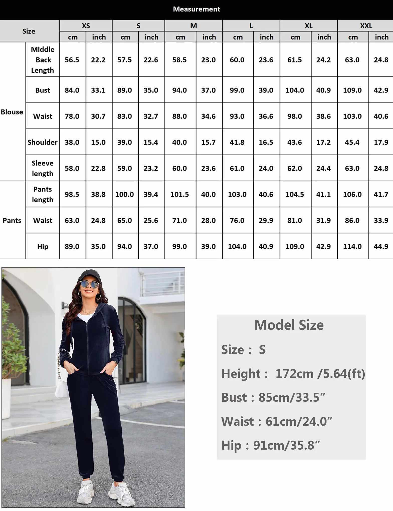 Aottori - Tuta da donna UK in velluto, a maniche lunghe con cerniera completa, cappuccio, pantaloni da jogging, per autunno inverno 2 pezzi