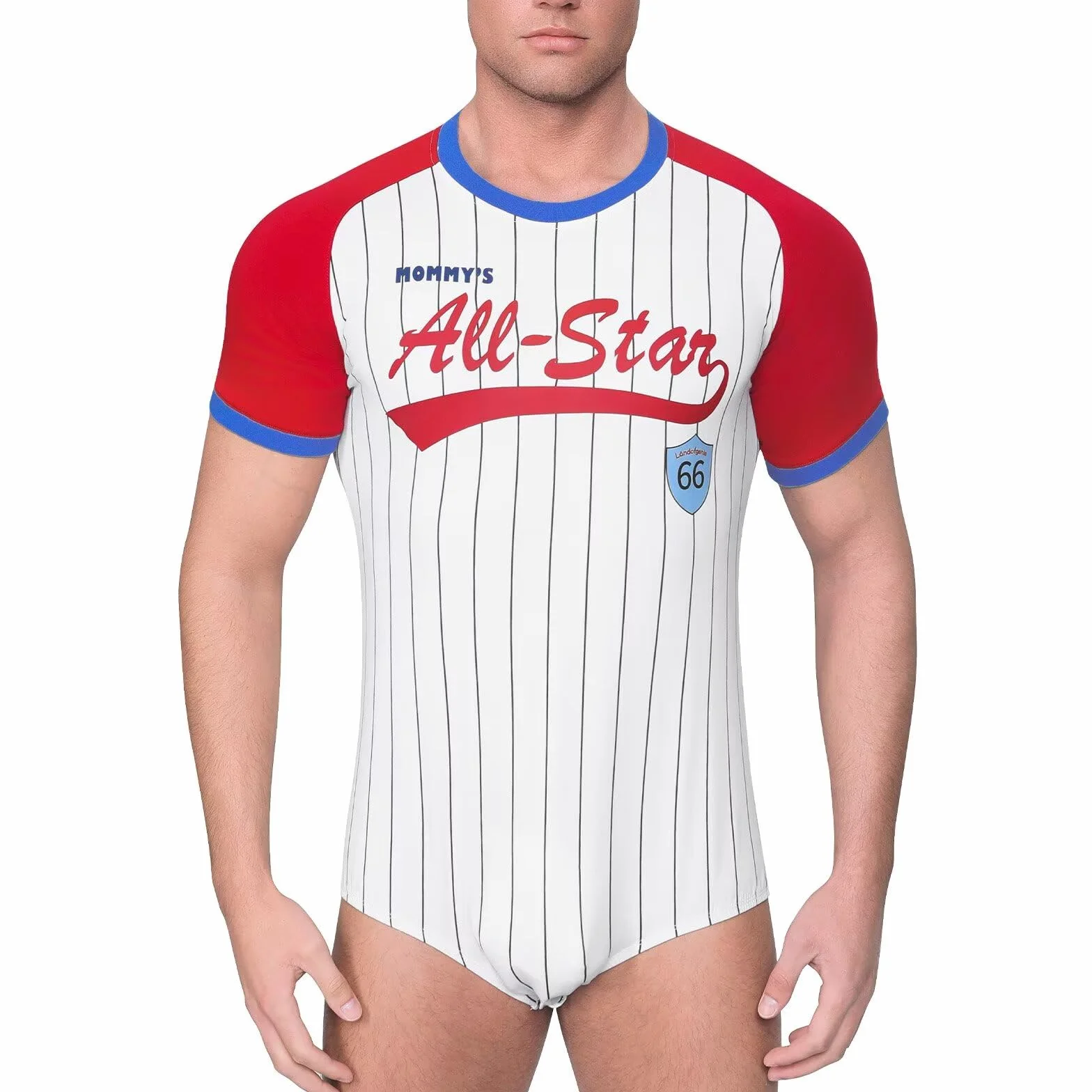 Landofgenie Uomo Body Pigiama Botton Crotch Top Shirt Strisce Maniche Raglan Onesie Rompers per Gli Uomini Baseball Classic Striped