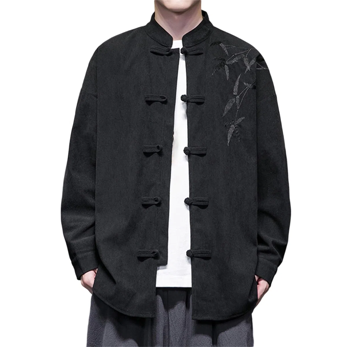 Giacche di velluto per uomo Tang Giacche Casual Ricamate Patchwork Cappotti Stile Cinese Camicia Tang Tuta Hanfu Top Cinese Tradizionale Collo Alto Manica Lunga Cappotto