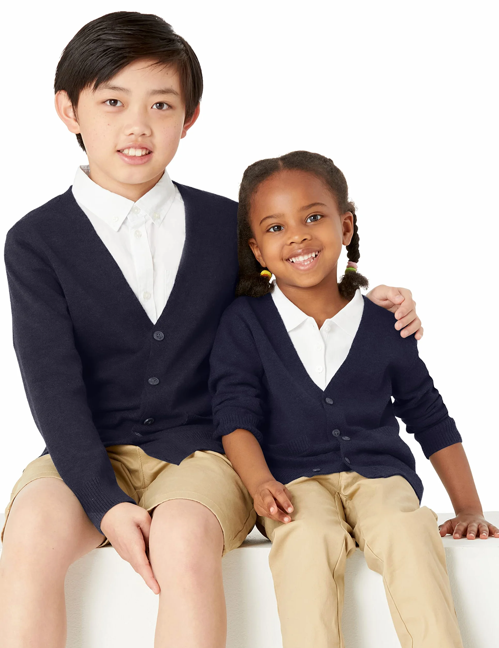 Amazon Essentials Unisex - Bambini e Ragazzi Maglioni Cardigan in Cotone da Uniforme
