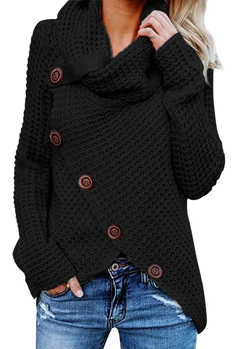Tuopuda Maglione Donna Felpa Ragazza Asimmetrica Sweatshirt Collo Alto Pullover Elegante Casual Tops Maniche Lunghe Maglione Autunnale Invernale Primavera con Bottoni Natale