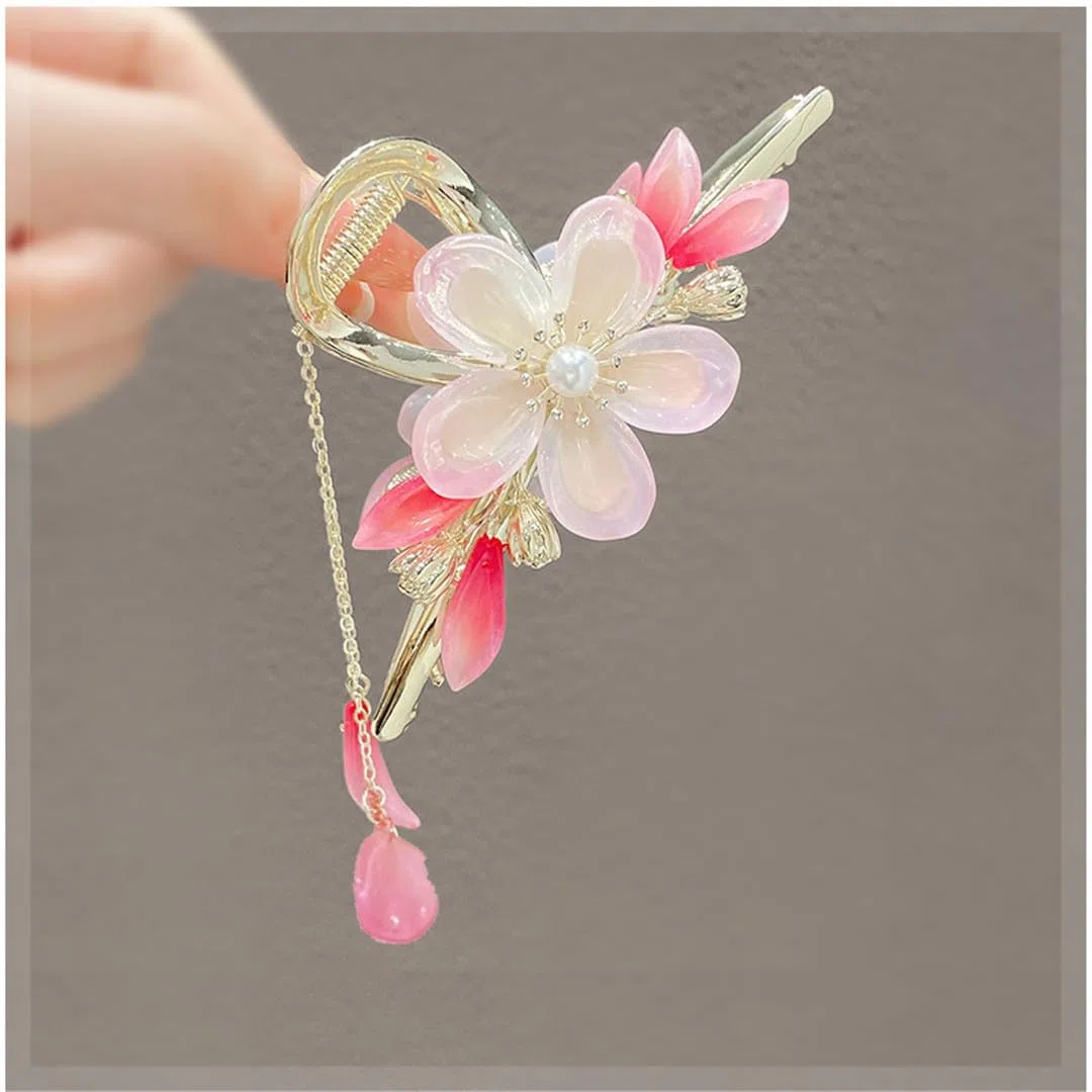 Accessori for capelli da donna, fermagli for capelli a banana, Forcine for capelli di loto squisito Parte posteriore della testa femminile Pinza for afferrare Clip for capelli con nappa Artiglio for c