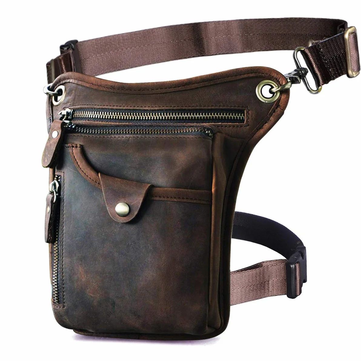 Le'aokuu Uomini Vera Pelle Marsupio per Moto Borsa a Tracolla Messenger a Spalla sacco di bum borsa dell'anca per gambe coscia 211-5