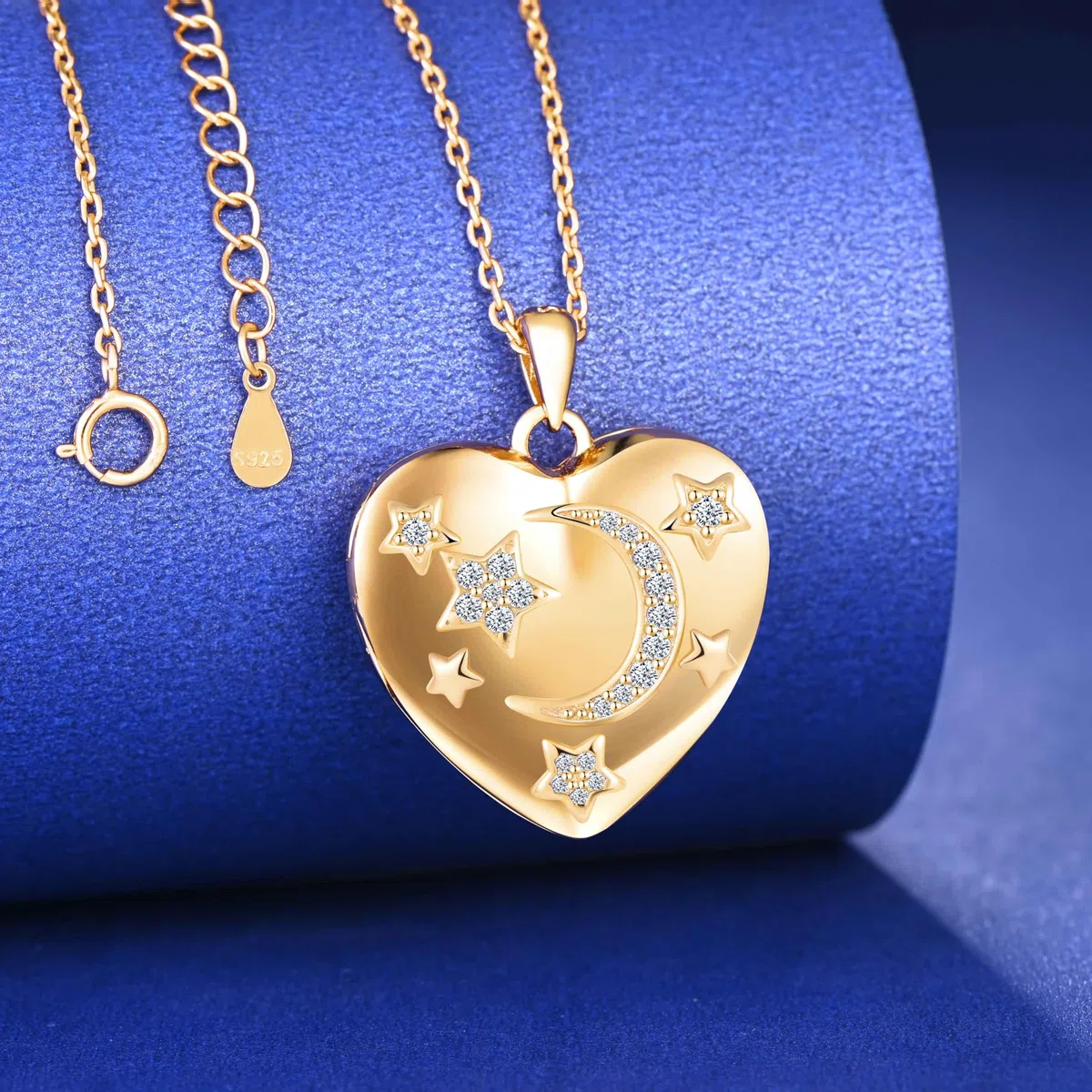Cuore Luna Stella Portafoto Medaglione Collana Argento 925 Ragazze Collana di Foto Personalizzata con Scintillante Zirconi Sognante Ciondolo Portafoto Collane Regali per Fidanzata Moglie Figlia