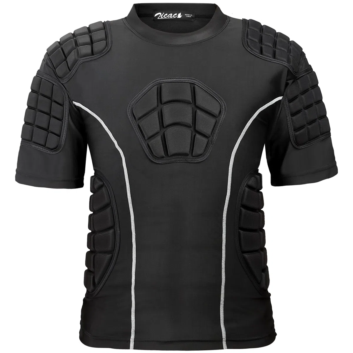 Zicac Maglia da Uomo Imbottita Compressione con Protezione Antiurto, Maniche Corte Maglia Sportiva Equipaggiamento Protettivo Pettorale Protezioni per Esterni/Fitness/Calcio/Basket/Sci/Rugby