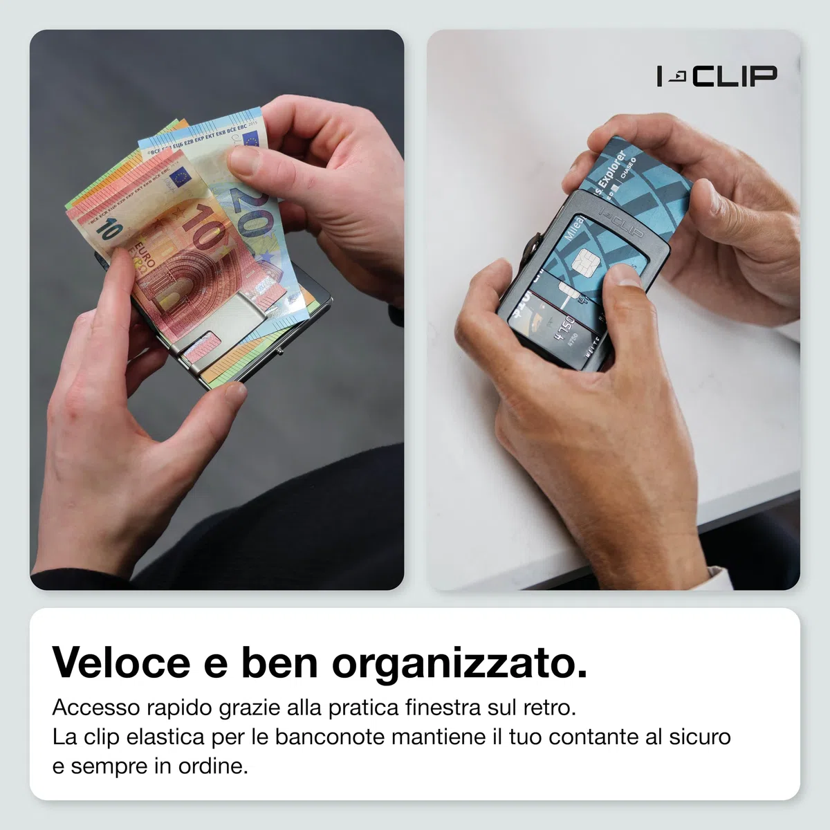 I-CLIP Original Portafoglio Uomo Slim Banconote, Mini Wallet fino a 12 Carte, Portatessere in Vera Pelle, Ultraleggero 22 gr