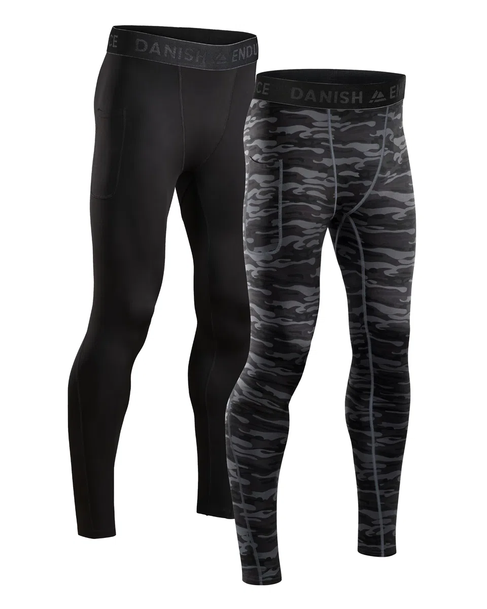 DANISH ENDURANCE Pantaloni Compressione, Traspiranti e ad Asciugatura Rapida, Leggings Sportivi Uomo, 2 Paia
