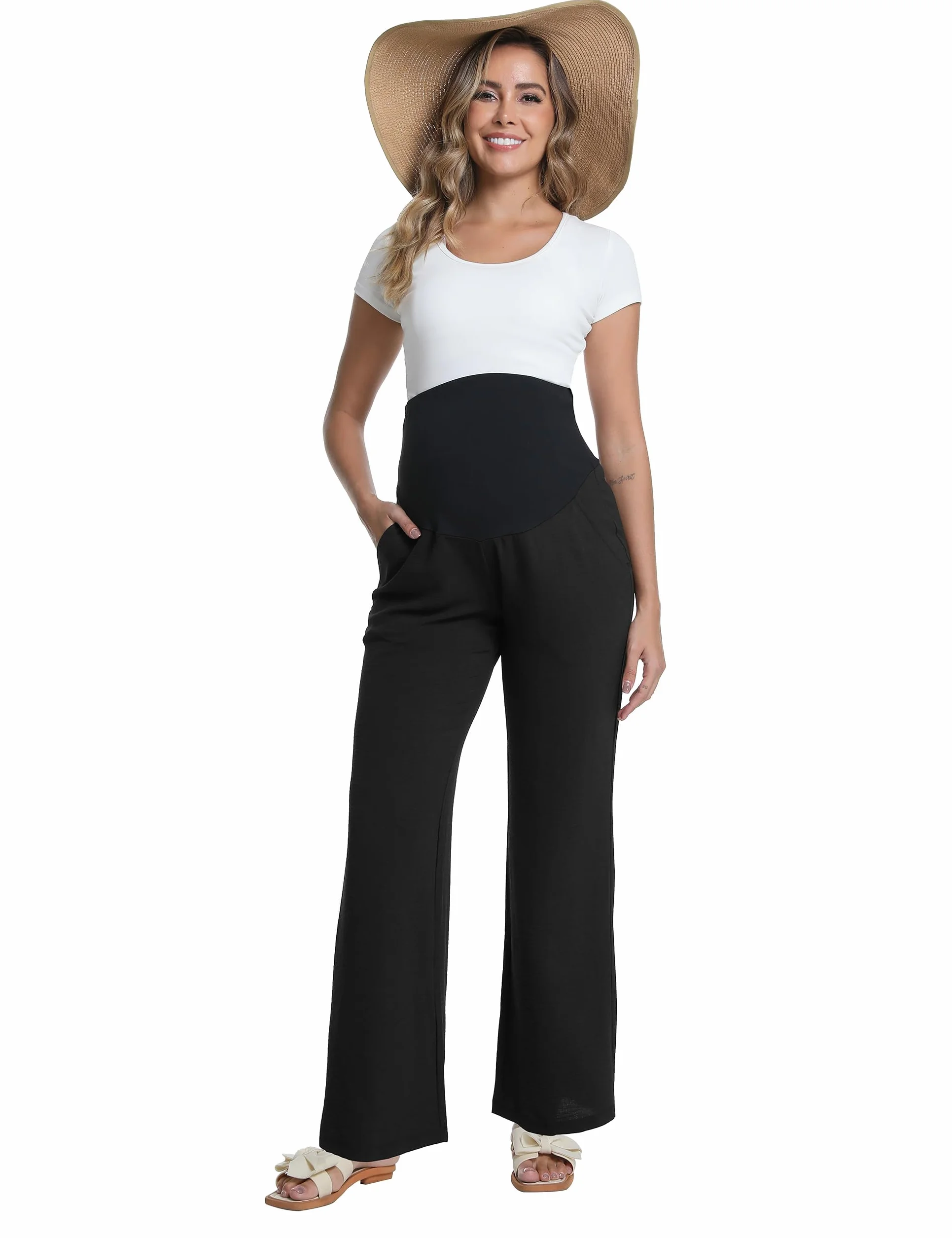 Pantaloni premaman da donna a gamba larga che scorre lounge palazzo gravidanza pantaloni estivi pantaloni da spiaggia