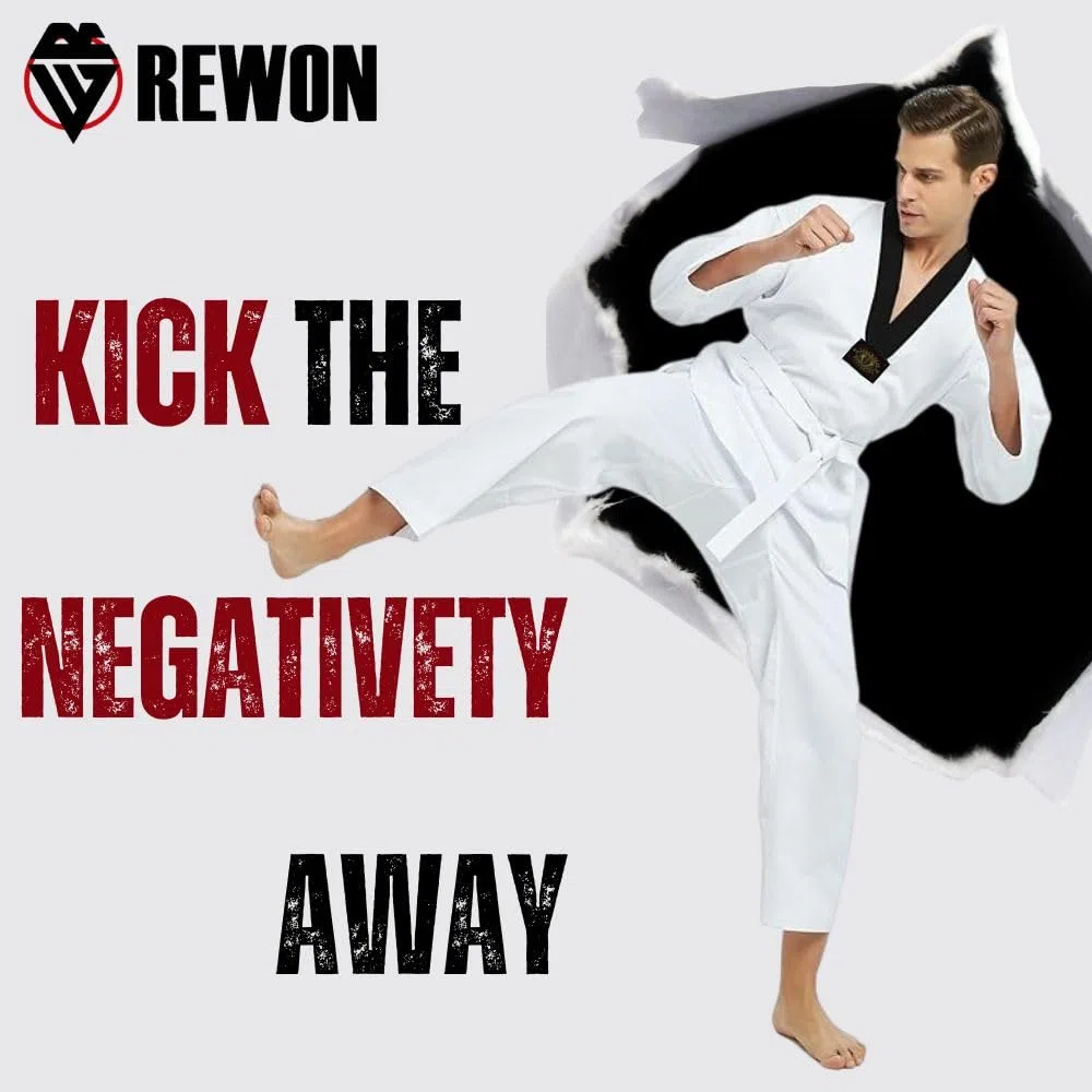 Taekwondo UH 1914 Uniforme, Scollo A V, Dobok Uniformi Bianche Taekwondo, Uomini, Donne e Bambini, MMA, Arti Marziali Karate, Senza Cintura