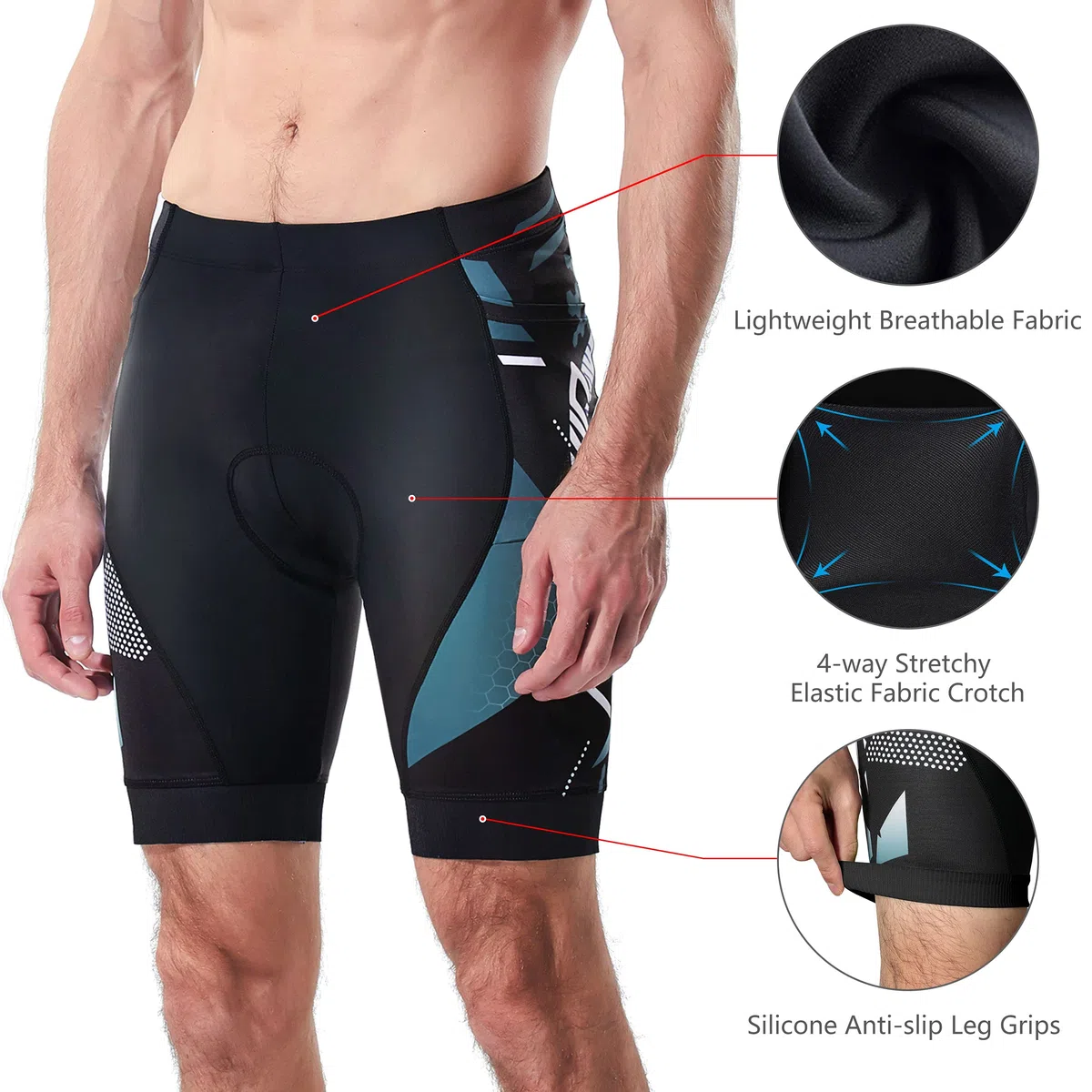 NICEWIN - Pantaloncini da Ciclismo e Motociclismo da Uomo, con Imbottitura 3D, ad Asciugatura Rapida