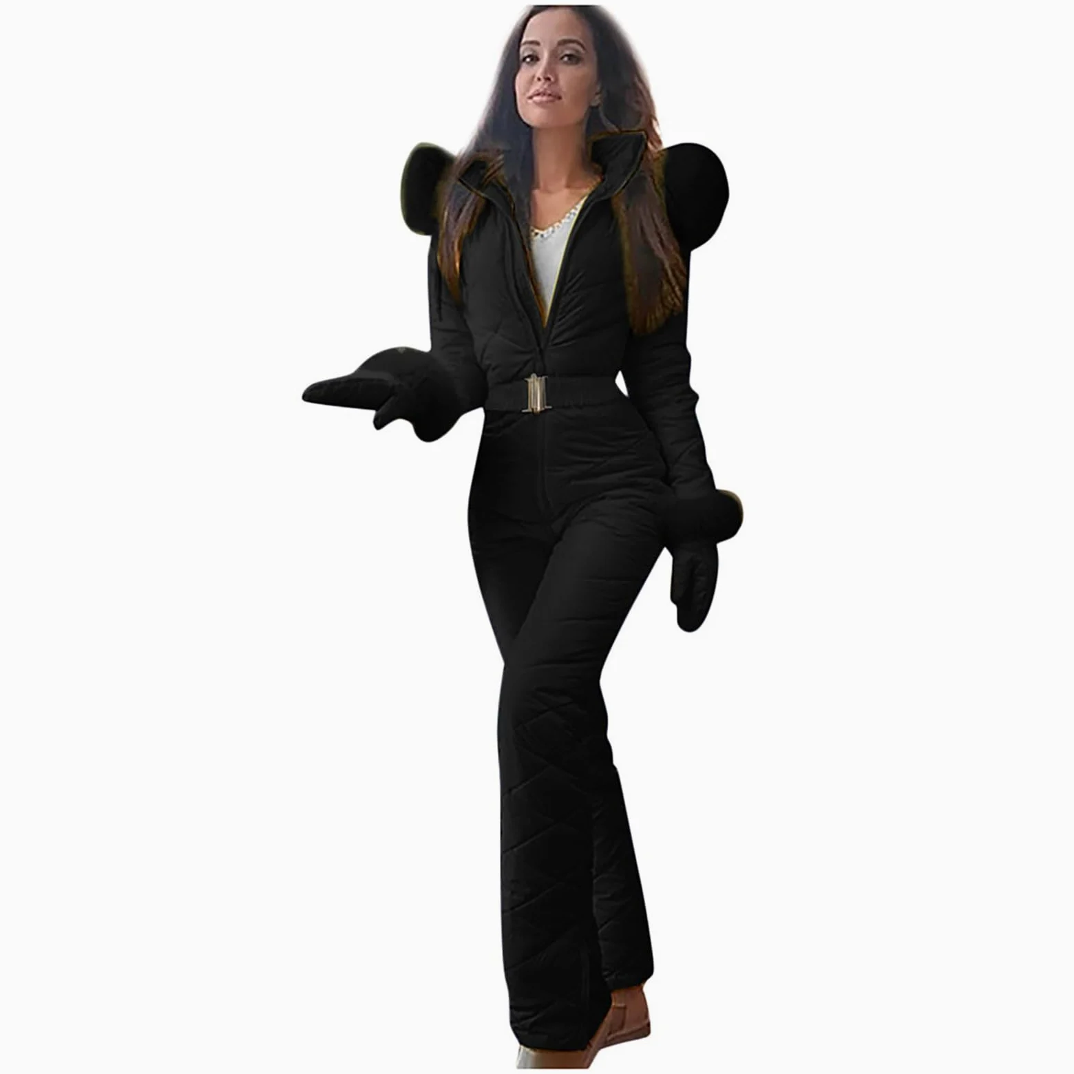 Elegante tuta da sci da donna monopezzo tuta da sci invernale tuta da sci sportiva con cappuccio tuta da neve sportiva da donna moda casual collo in pelliccia spessa tuta da sci snowboard sport