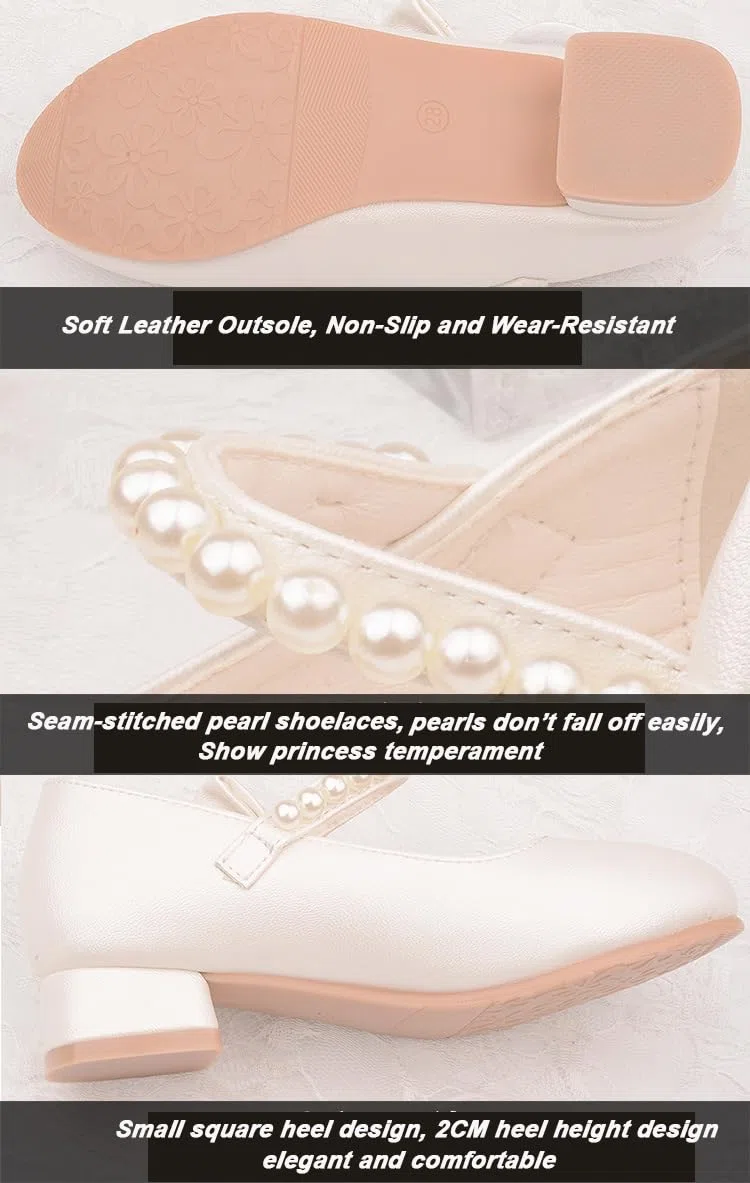 Scarpe da Principessa per Ragazze Perle Papillon Scarpe Eleganti Mary Jane Bambina con Tacco per Matrimoni e Feste