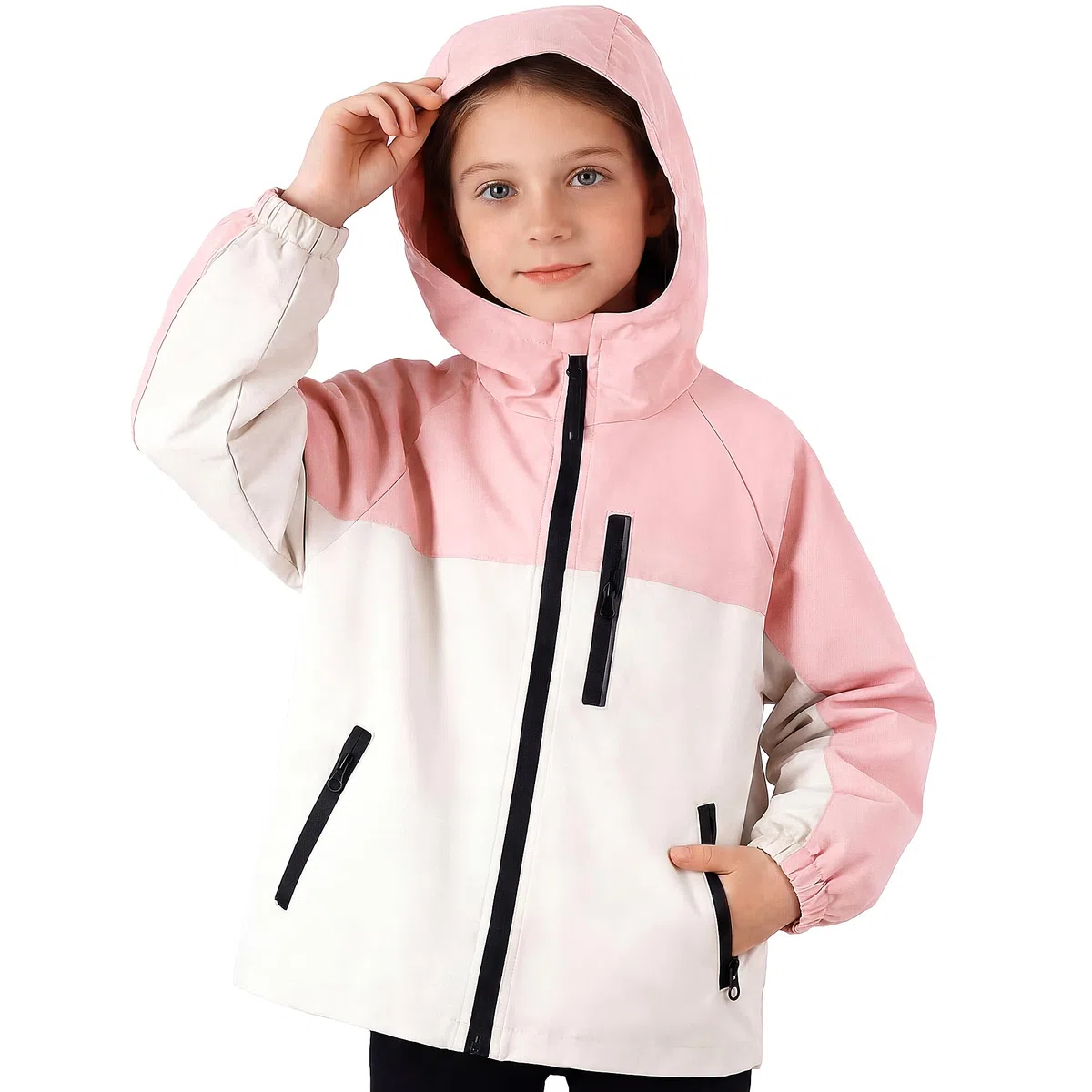 Giacca Impermeabile Bambini, Giacche Antivento con Strisce Riflettenti e Tasche Cerniera, Leggero Abbigliamento Esterno con Cappuccio Ragazze Ragazzi Outdoor Scuola per Età 5-13