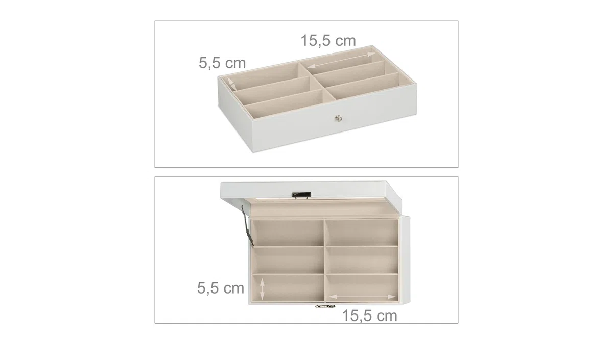 Relaxdays Porta Occhiali Multiplo, Scatola per 12 Paia, Espositore con Cassetti, HLP 15,5 x 33,5 x 19,5 cm, Bianco