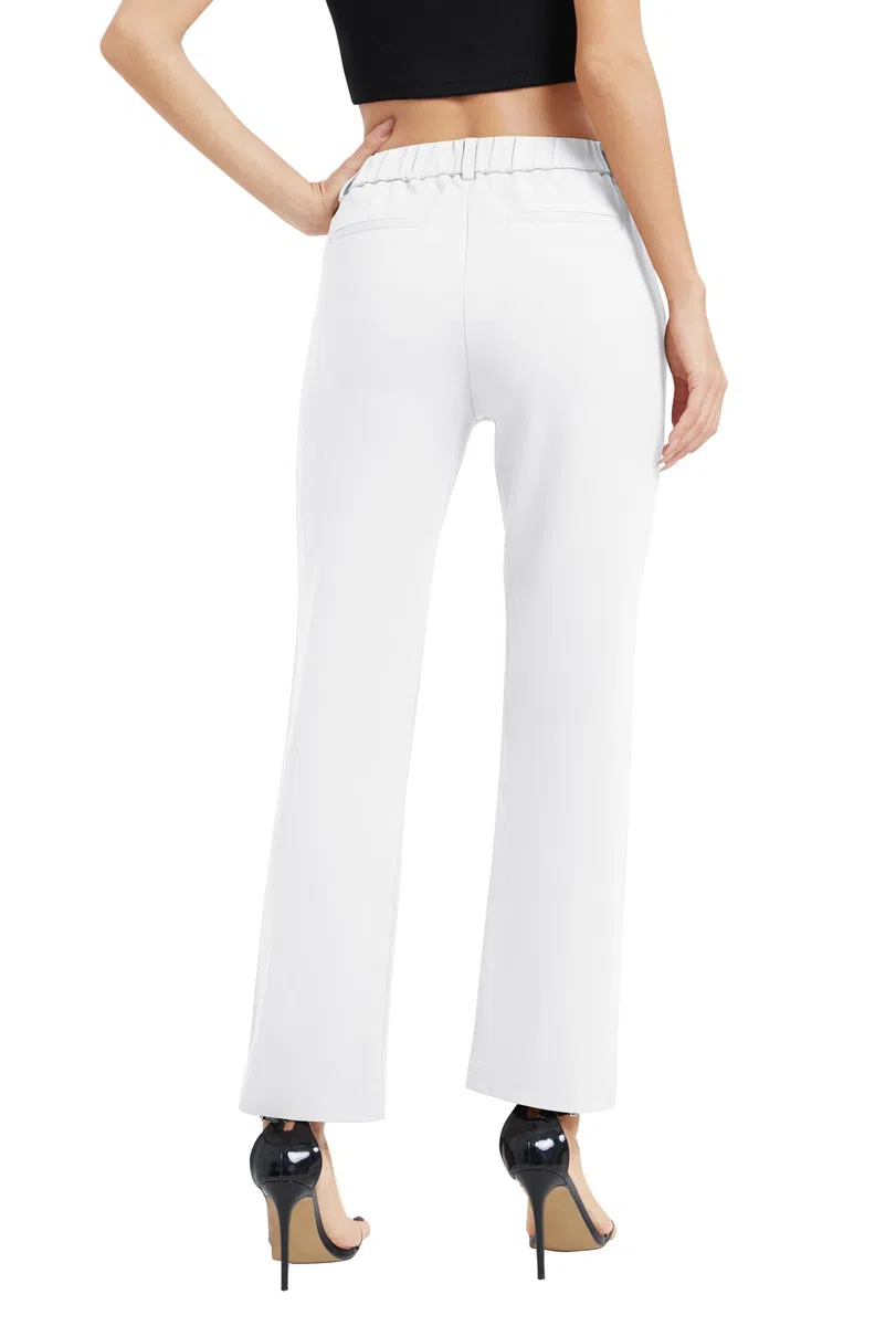 EXCHIC Donne Business Gamba Dritta Elastico Vita Lavoro Pantaloni Casual Comodo Bootcut Pantaloni con Tasche