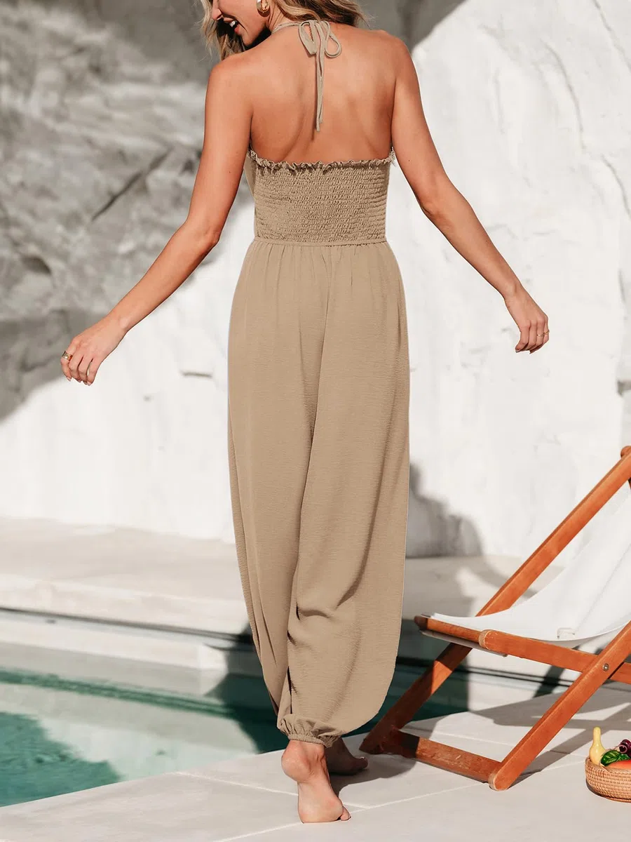 CUPSHE Tuta intera da donna, con scollo a V, senza maniche, casual, per spiaggia, vacanze, estiva, lunga