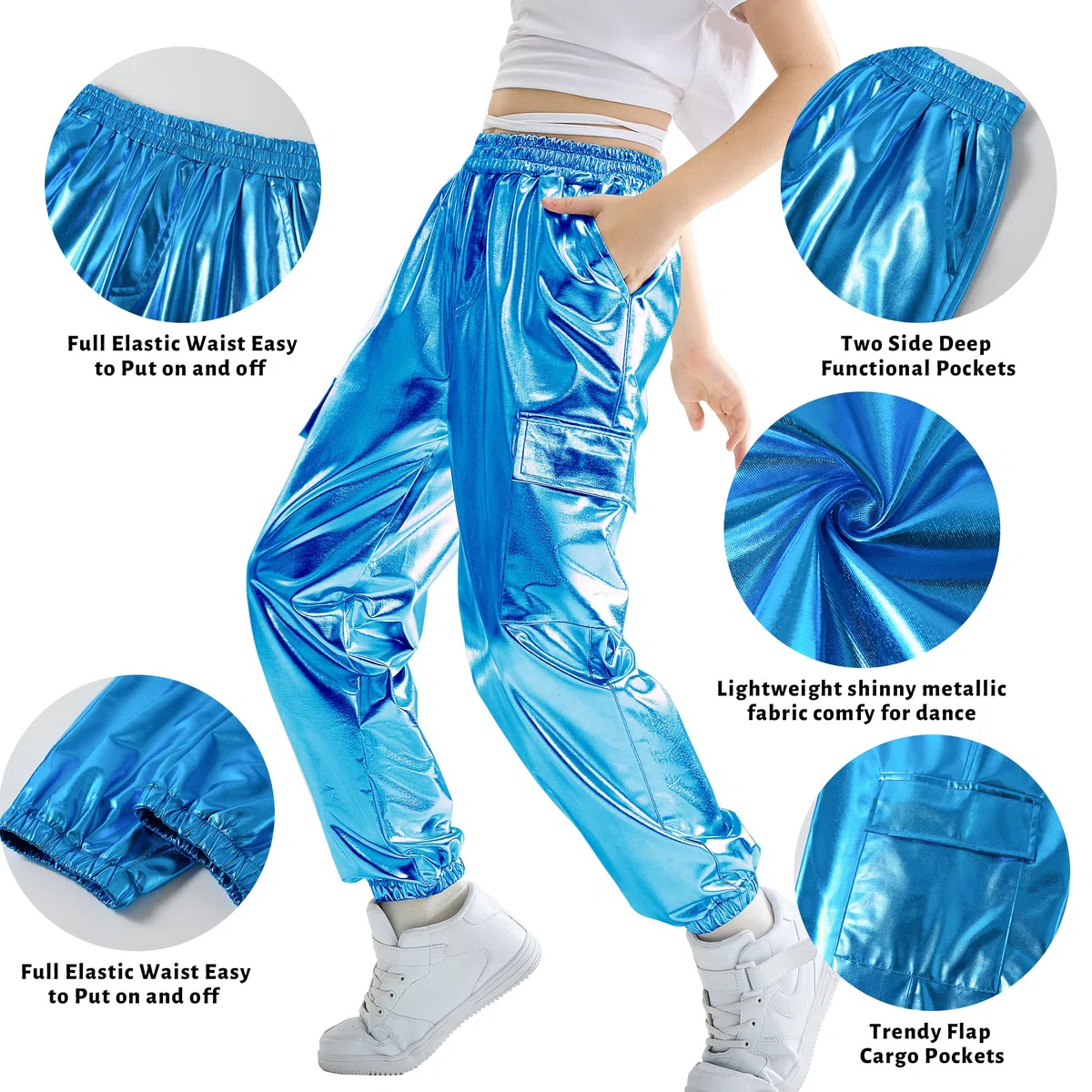 Rolanko Pantaloni Hip Hop per Ragazze, Pantaloni Cargo Elasticizzati per Bambini Jogger per Streetwear e Danza