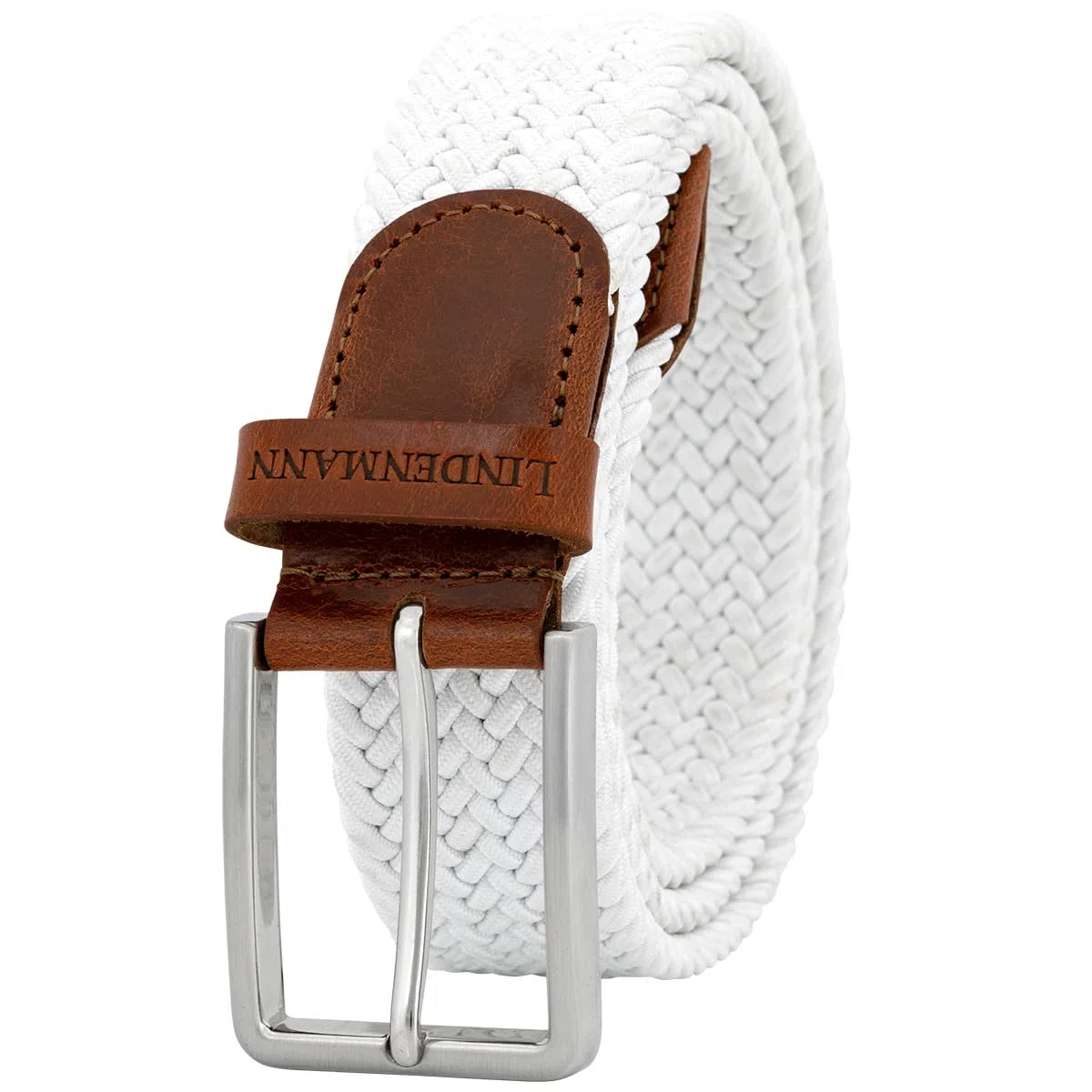 Lindenmann Cintura elasticizzata da uomo, cintura intrecciata in tessuto per il golf, bianca