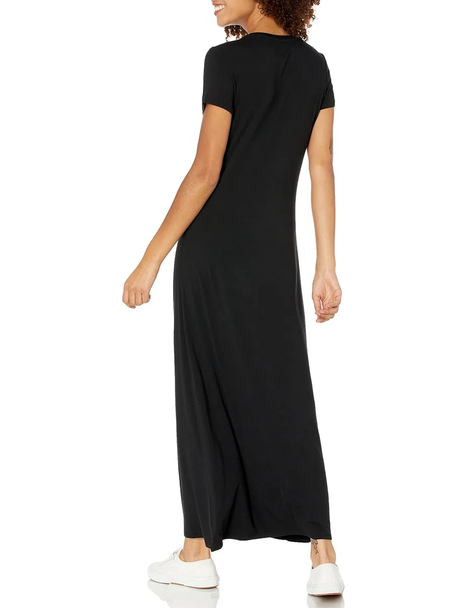 Amazon Essentials Donna Maxi-Abito a Maniche Corte, Fluente