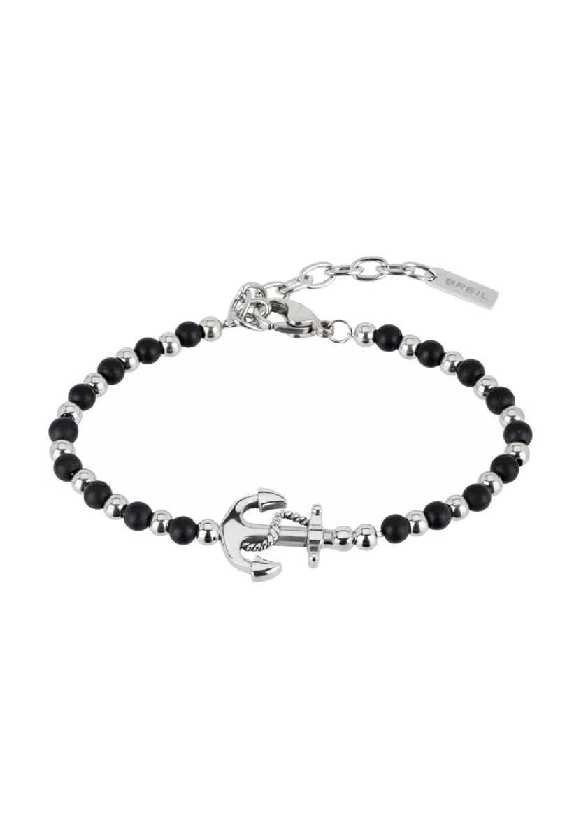 Breil, Collezione Black Onyx, Bracciale da Uomo a Ispirazione Nautica, con Sfere di Onice Nero e Acciaio Specchiato, Chiusura a Moschettone, Idee Regalo Uomo, Lunghezza 17.5-22.5 cm
