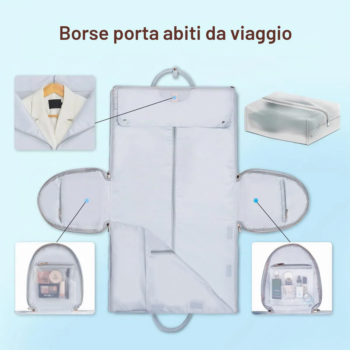 Borsone da viaggio per indumenti, da donna, Blu, Large