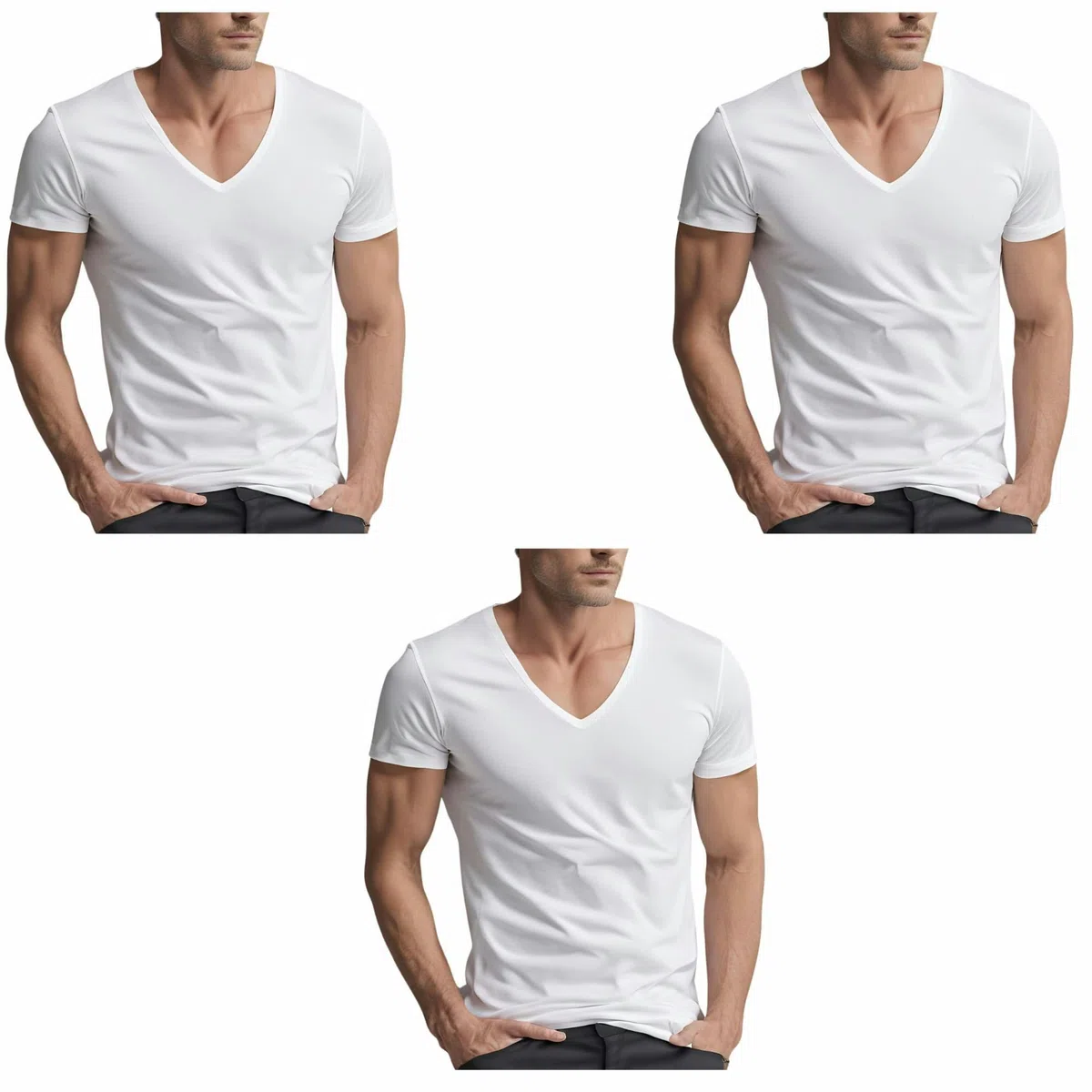 SAGGIO Leable Set 3 Tshirt 1472 Scollo V Mezza Manica Filo di Scozia da Tg 4 a 12 Anallergico Made in Italy Uomo Profumatore