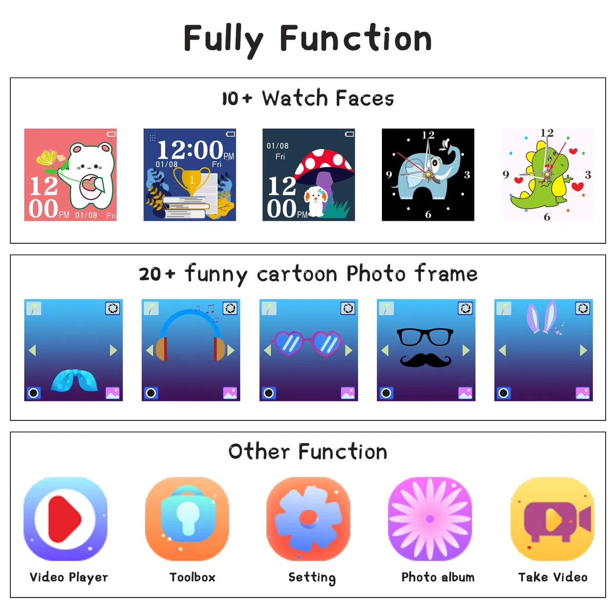 Smartwatch Bambini 24 Giochi Musica Contapassi Calorico, 2*Fotocamere Torcia Orologio Smartwatch Bambini Sveglia Video, Ragazzi e Ragazze Festiva Regalo di Natale 2-13 anni[Scheda SD integrata]