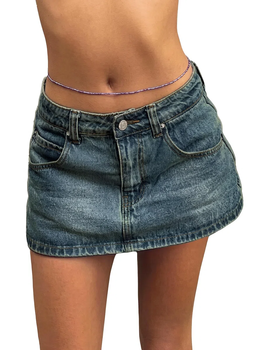 EMMIOL Gonna di Jeans da Donna, Gonna Corta Estiva in Denim a Vita Bassa