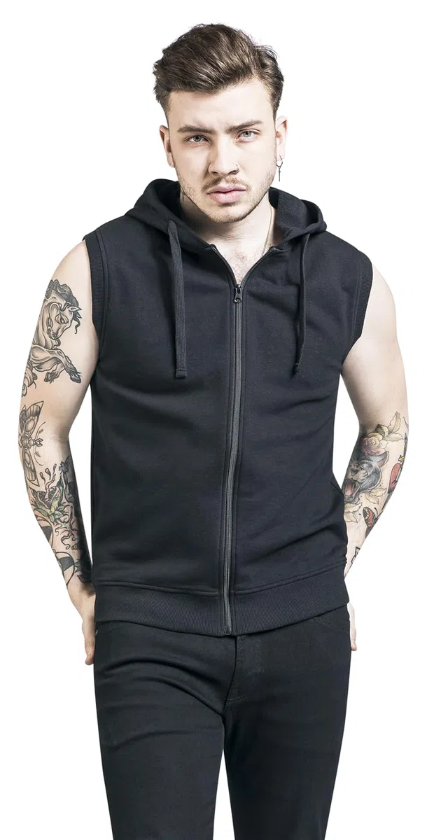 RED by EMP Uomo Gilet Nero con Cappuccio