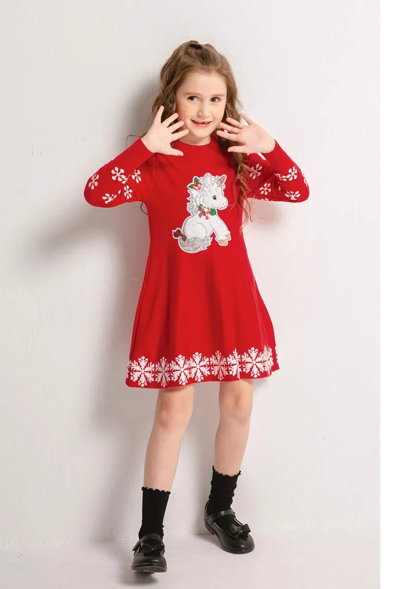 SMILING PINKER Abiti Bambina Maniche Lunghe Natalizio Bambini Lavorano Maglia Casual Cervo per Abito Altalena Autunno Inverno