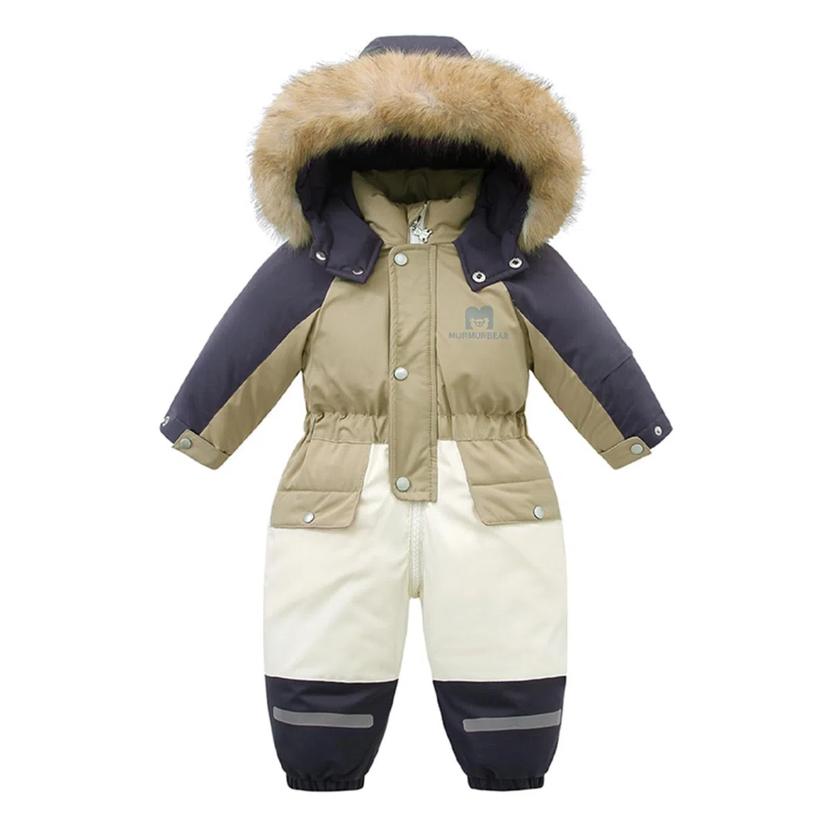 JiAmy Tuta da neve antivento per bambini, tuta invernale per bambini, con cappuccio, foderata in pile, con chiusura lampo per 1-6 anni