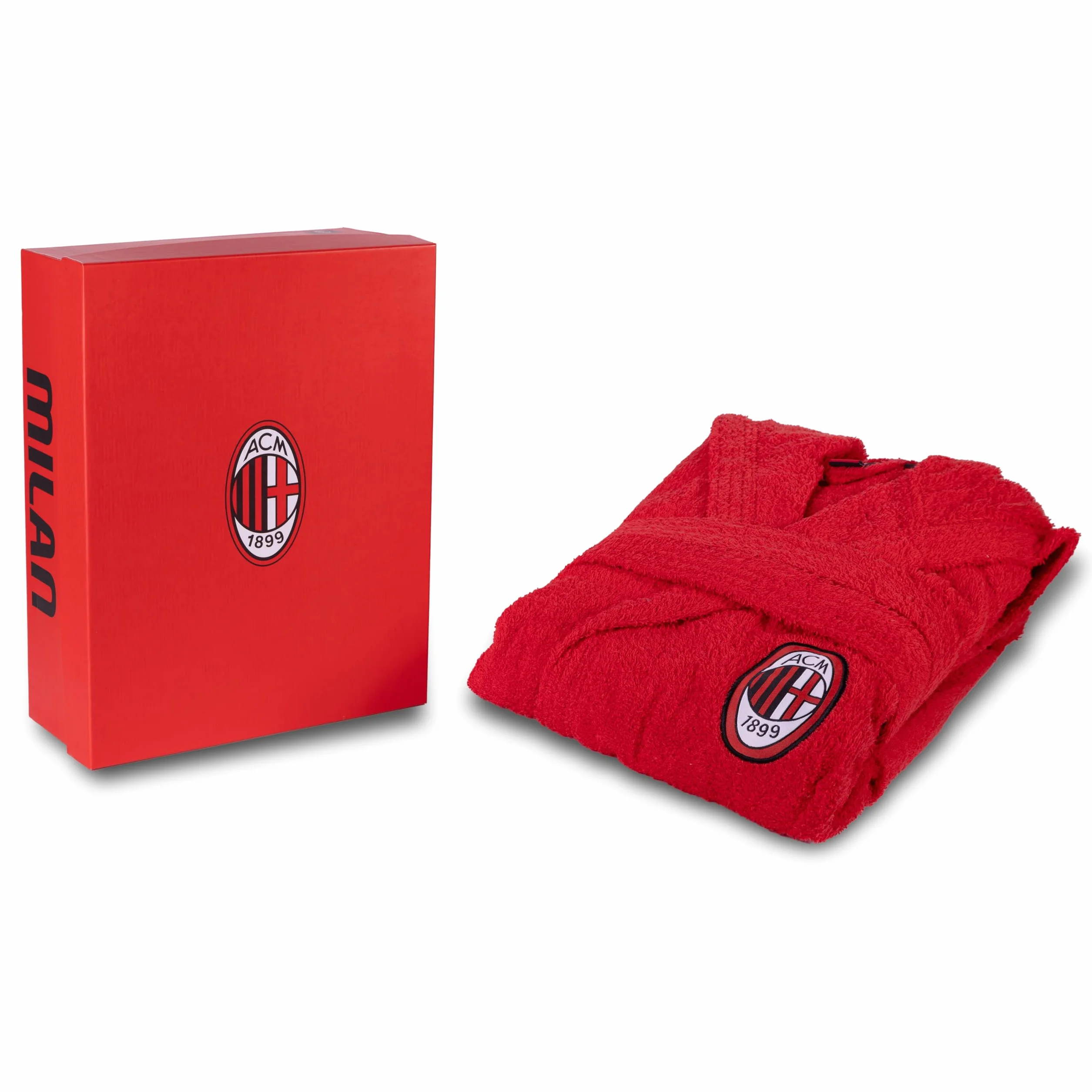 Milan, Accappatoio con Cappuccio, Accappatoio Bambini e Ragazzi, Unisex, In Spugna 380 gsm, 100% Cotone, Logo del Milan Lato Cuore