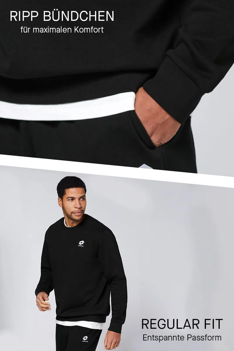 Lotto Felpa basic da uomo, in cotone, senza cappuccio e con piccolo logo, casual, vestibilità normale, disponibile in 3 colori, felpa da uomo in S-3XL