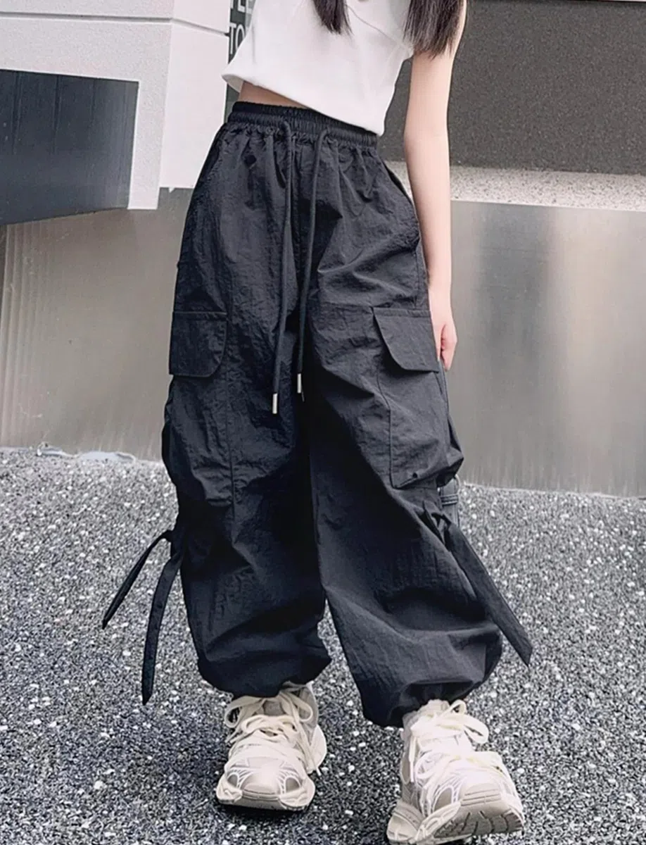 SEAUR Pantaloni cargo da ragazza, per il tempo libero, con elastico in vita, leggeri, sottili, estivi, 4 tasche, tempo libero, streetwear per bambini 5-14 anni