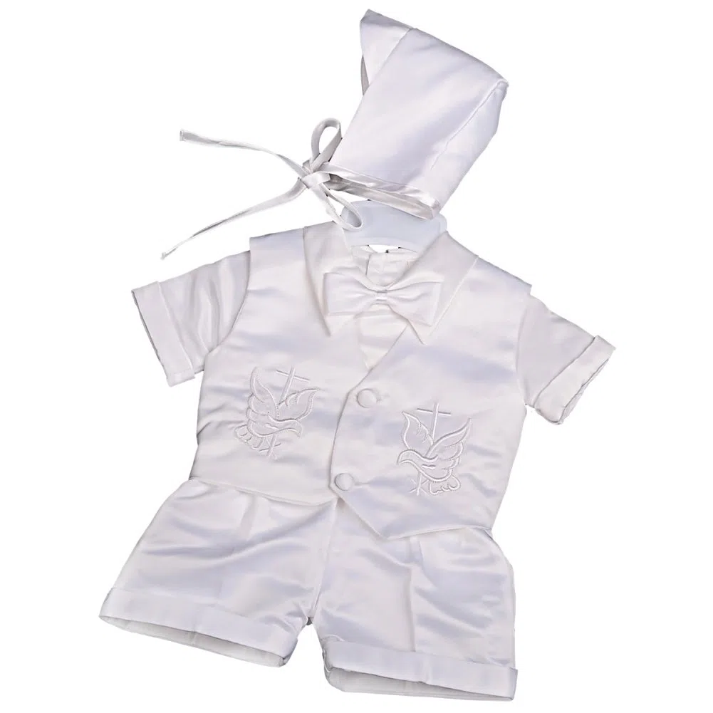 Lito Angels - Completo Abito da Battesimo in Raso con Cappello per Maschio Bimbo Bambino, Bianco, Manica Corta/Manica Lunga