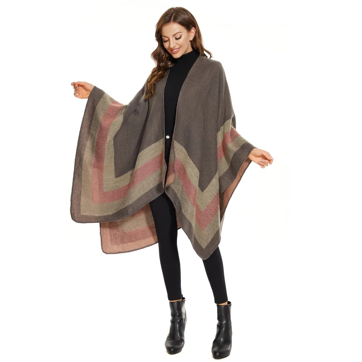 Elegante Mantella da Donna con Fronte Aperto Poncho Morbido, Adatto per Primavera, Autunno e Inverno