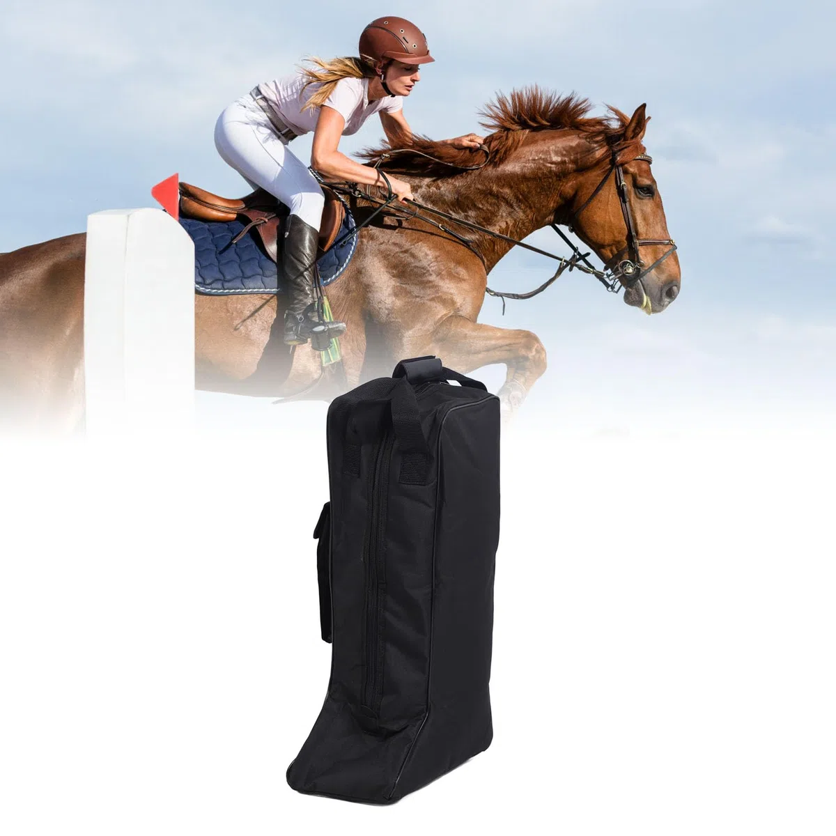 Borsa per stivali in tessuto Oxford e pelle nera, borsa portaoggetti portatile per stivali da neve da cowboy, da viaggio