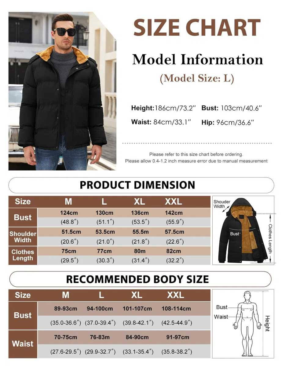 Yuson Girl Giacca Invernale Uomo Calda Giubbotto in Pile Media Lunghezza Parka con Cappuccio Staccabile Spesso Antivento Cappuccio Casual Capotti Idrorepellente Outdoor Uomo