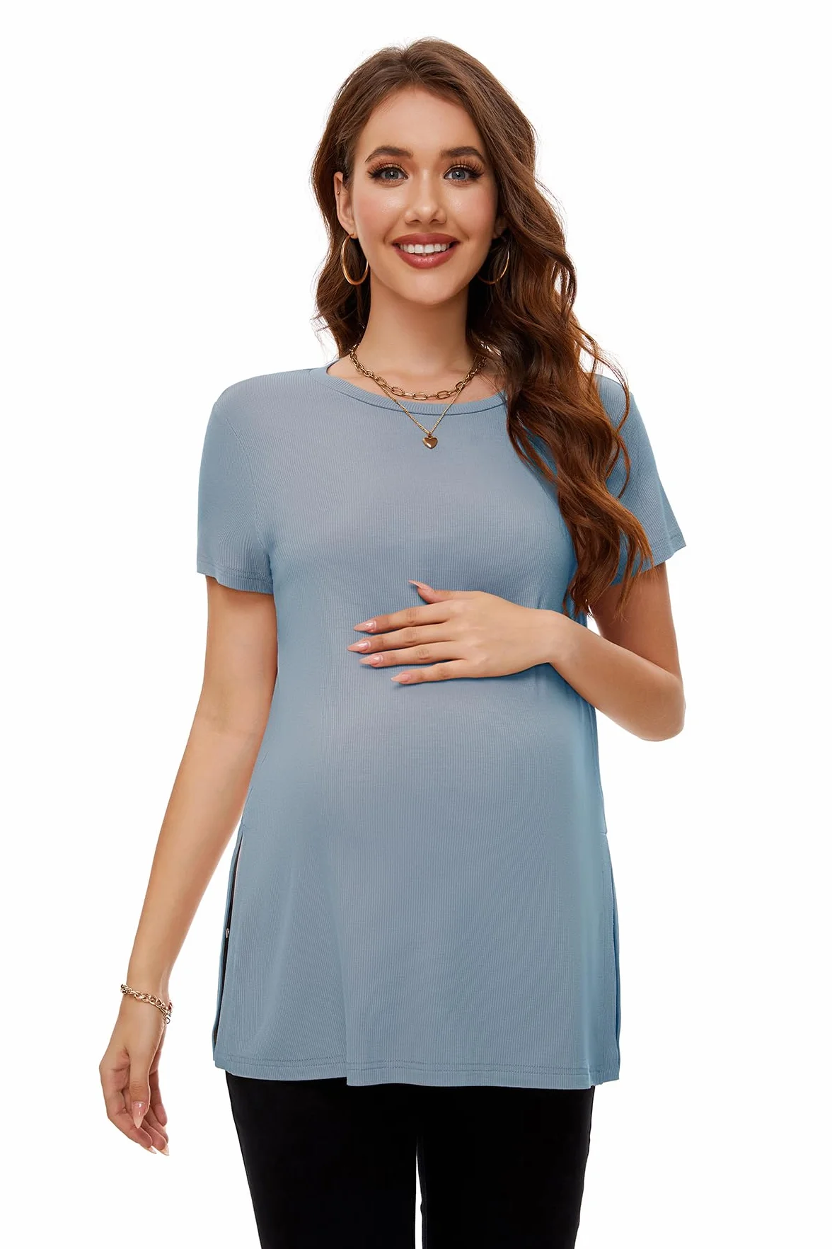 Smallshow Abbigliamento Premaman Donna Side Split Magliette e Top maternità,Light Blue,M