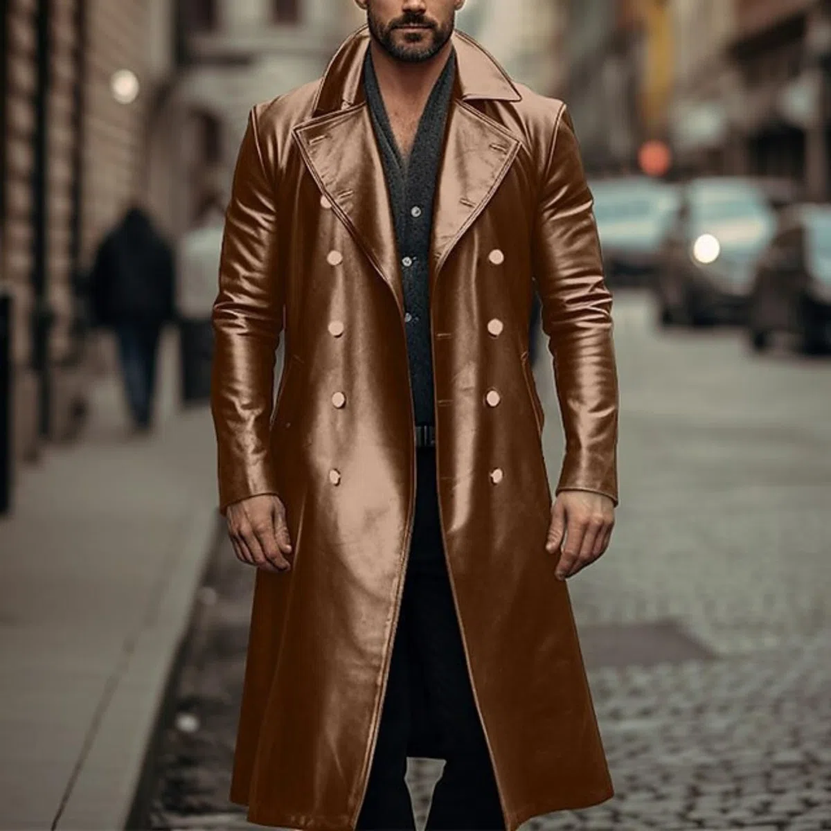 Maiyifu-GJ Trench da uomo in finta pelle, lunghezza intera, stile steampunk, vintage, aperto sul davanti, cardigan